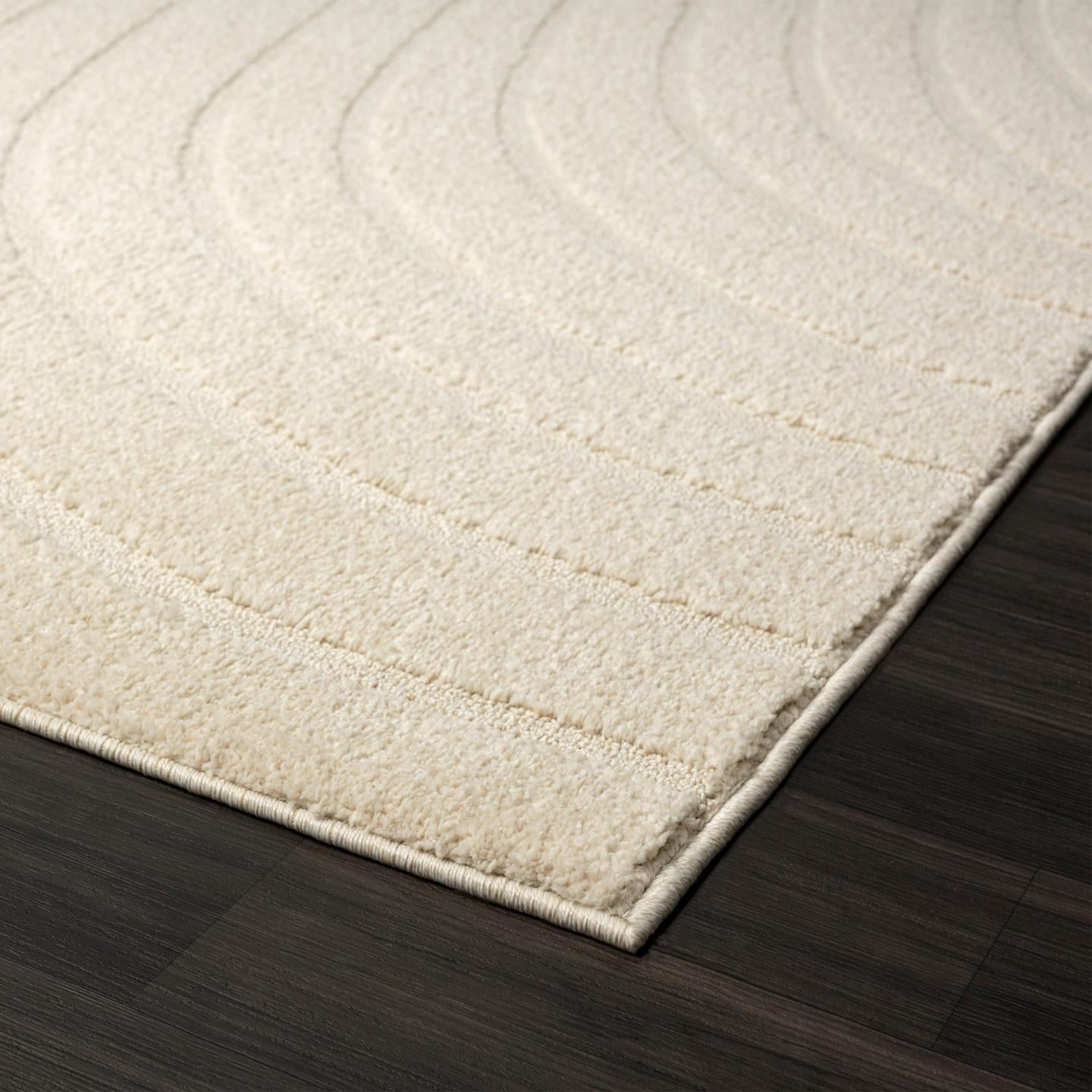 Modern Geometric Wave Cream 8X10 Area Rug, Stain Resistant Carpet