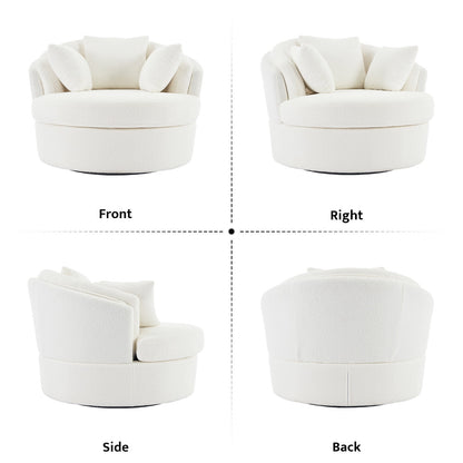 Oversized White Swivel Accent Chair - Modern Lambswool Barrel Chair for Bedroom & Living Room