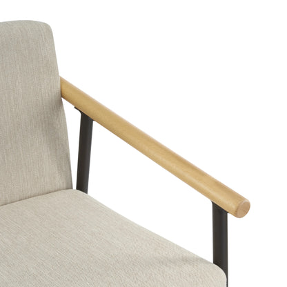 Beige Cushion, Counter Height Stools, Metal Frame, Wood Armrests, Set of 2