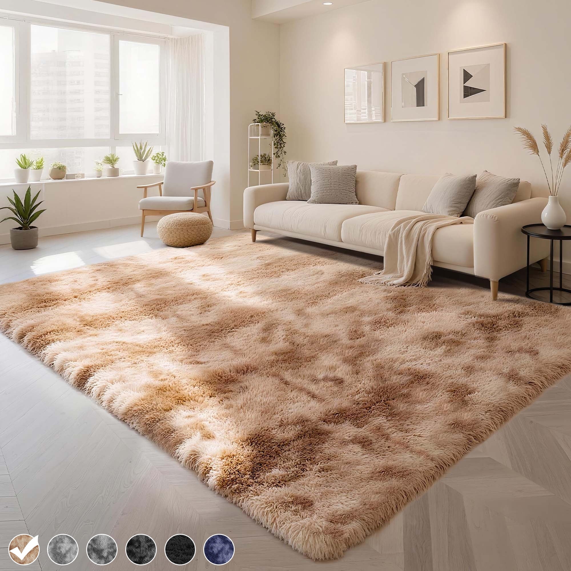 8Ft X 10Ft Area Rugs, Soft Fluffy Area Rugs Floor Mat Floor Rugs for Living Room Bedroom Modern Decor Carpet, Camel