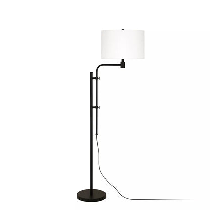 Hudson and Canal Height-Adjustable Drum Floor Lamp with Fabric Shade