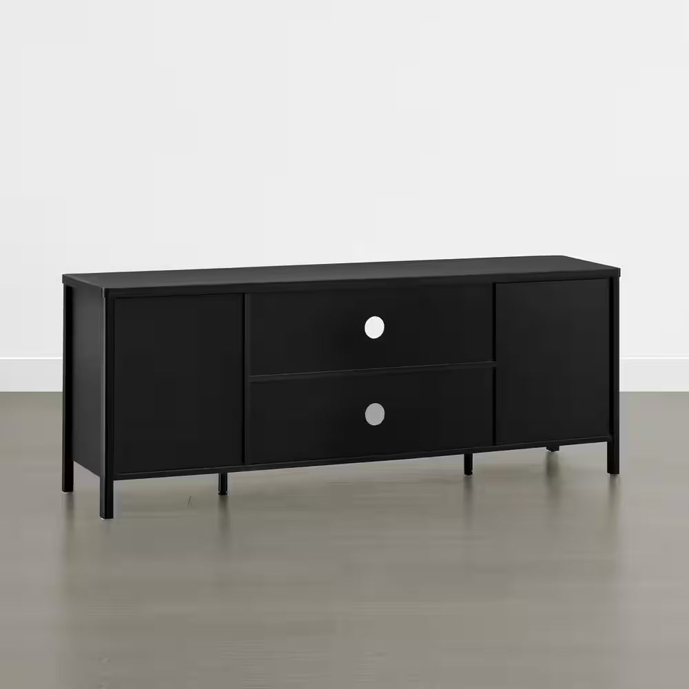 Aaron Black TV Stand Fits Tvs up to 70 In. with 2 Storage Cabinets and 2-Tier Open Shelf ,Soft-Close Hinges,Cable Ports