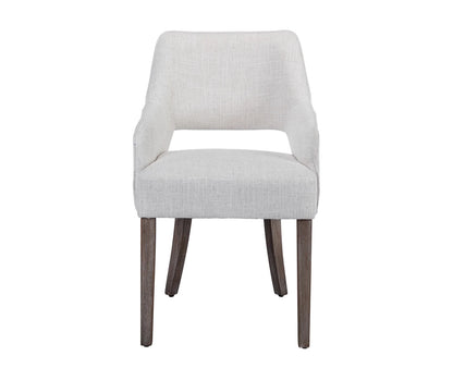 Modern Dining Chair Set of 2, Linen Upholstered Armchair Accent Side Chair with Open Back and Wooden Legs, Kitchen Chairs for Dining Room Living Room Kitchen Bedroom, Cream