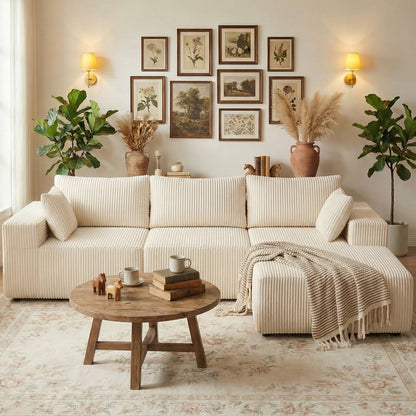 Stylish 108" Convertible Sectional Sofa - Cozy Memory Foam Comfort for 4, No Assembly Needed, Right Facing Chaise in Beige