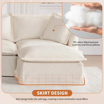 131'' Modular Sectional Sofa with Movable Ottoman and Console, Cup Holder, Wide Seat, 6 Seat U Shaped Couch, Oversized Chenille Sofa with USB Charger for Living Room, Apartments (Beige)