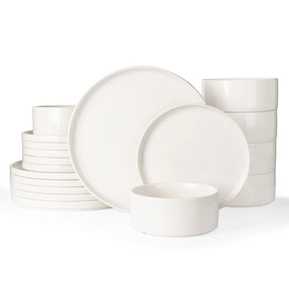 Jade Plates and Bowls Sets, 18 Piece Dinnerware Sets,Set for 6,White