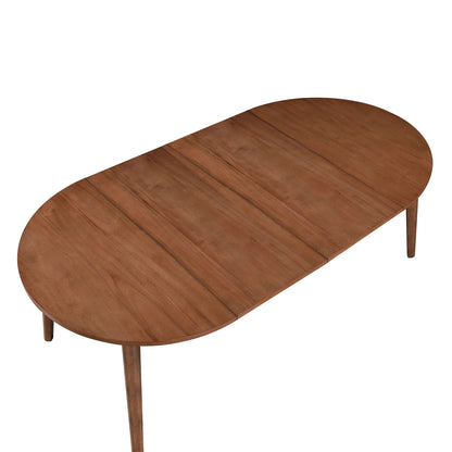 Mid-Century Extendable Dining Table, Solid Wood and Veneer, Acorn Finish
