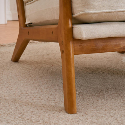Modern Linen Accent Chair – Beige Reading Chair with Solid Wood Frame