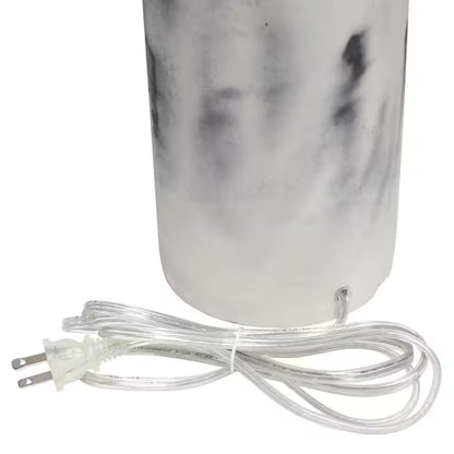 White Marbleized Table Lamp with White Fabric Shade 24.50 In. 