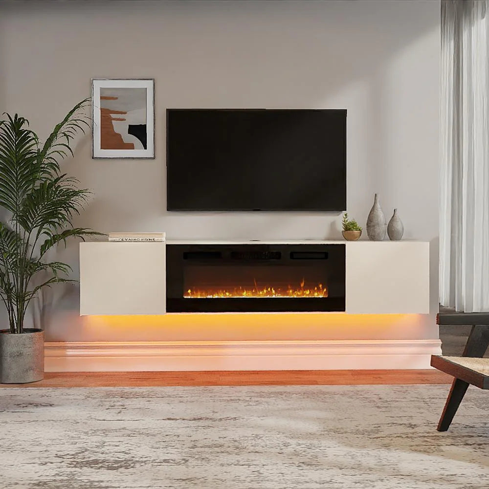 Modern Floating TV Stand with Electric Fireplace for Tvs up to 80"