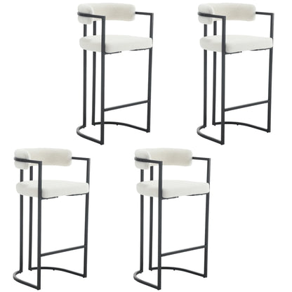 Fabio 30" Upholstered Bar Height Bar Stools with Metal Frame, White/Fur(Set of 4)