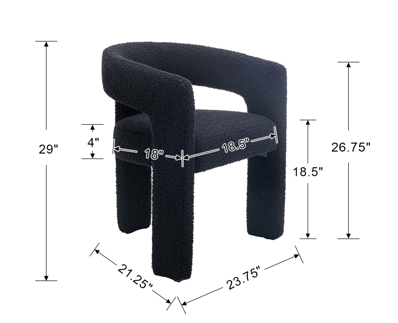 Modern Faux Fur Upholstered Armrests and Back for Living Room Chair, Black