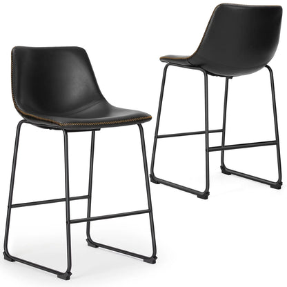 Counter Height Bar Stools with Back and Footrest, Metal Frame, 26 Inch, Black