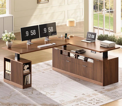 L Shaped Electric Standing Desk, 69" X 55"Height Adjustable Office Executive Desk