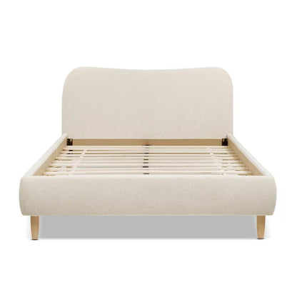 Elevate Your Bedroom with the Roman Curved Headboard Boucle Upholstered Queen Platform Bed Frame in Elegant Oatmeal Light Beige Chenille