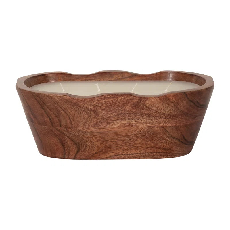 Jeimi Vanilla Wood Bowl Candle, Natural, Wood