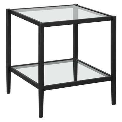 Hommeco Square Blackened Bronze Side Table - with Glass Shelf