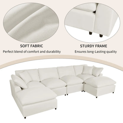Hommeco Large U-Shape Modular Cloud Sectional Sofa with Reversible Chaise - Beige