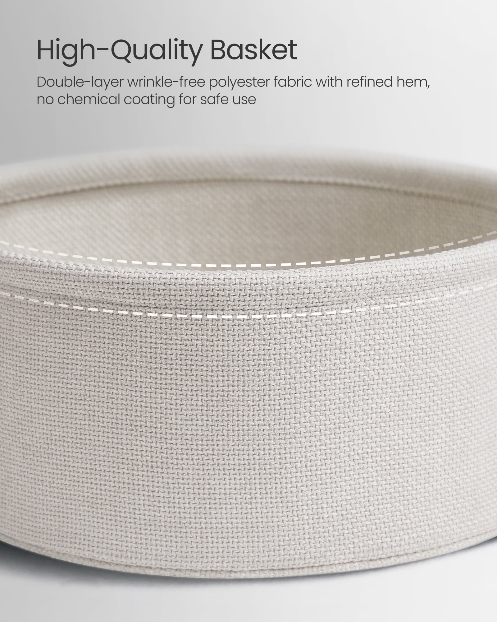 Round Side Table with Fabric Storage Basket - Modern Nightstand & End Table (Dove Gray/White)