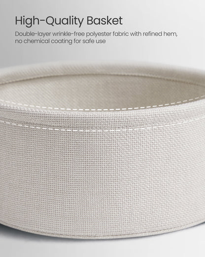 Round Side Table with Fabric Storage Basket - Modern Nightstand & End Table (Dove Gray/White)