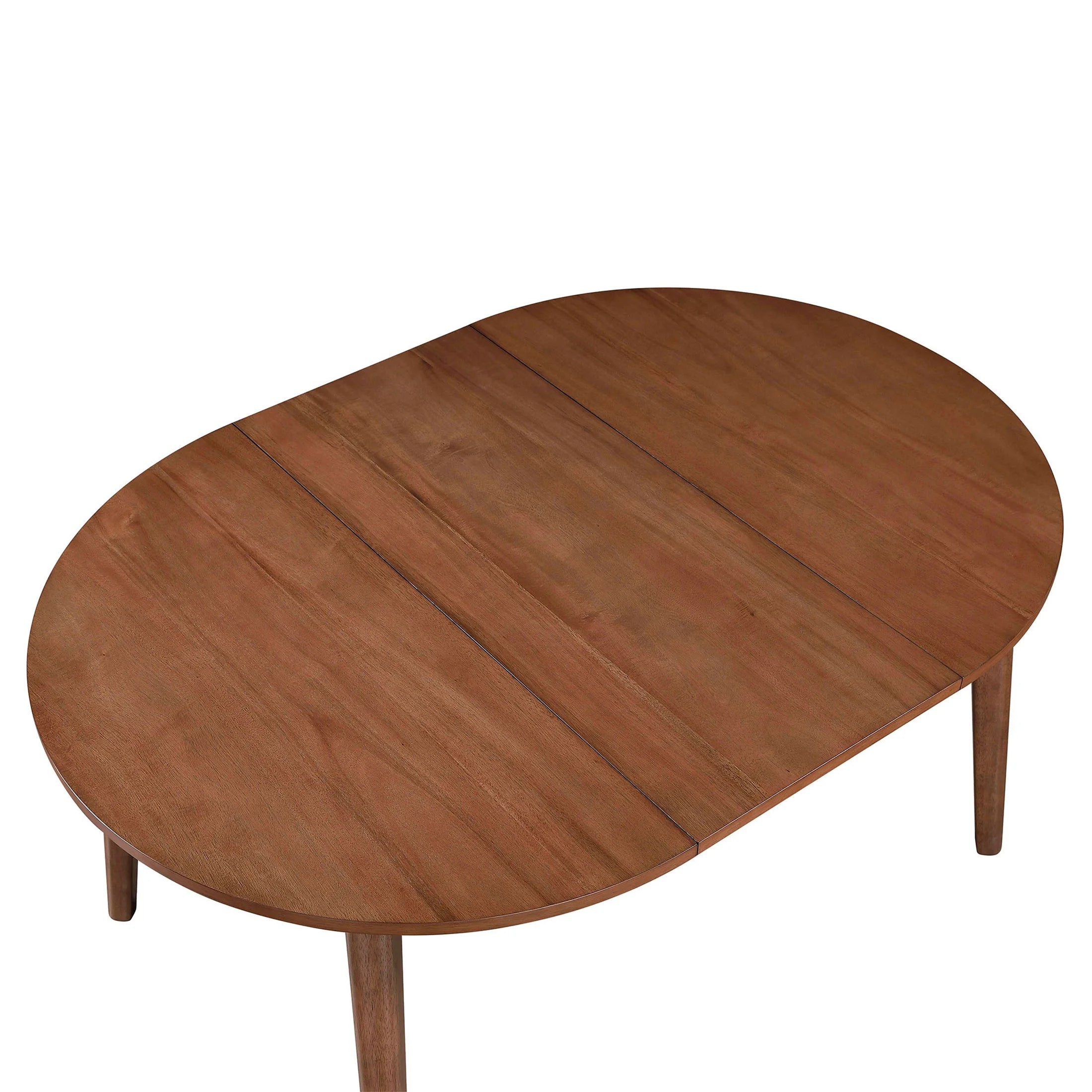 Mid-Century Extendable Dining Table, Solid Wood and Veneer, Acorn Finish