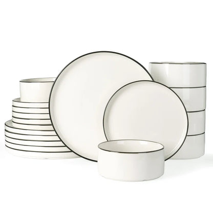Jade Plates and Bowls Sets, 18 Piece Dinnerware Sets,Set for 6,White