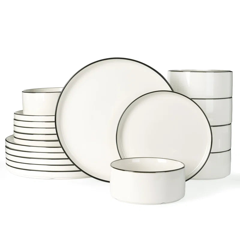 Jade Plates and Bowls Sets, 18 Piece Dinnerware Sets,Set for 6,White