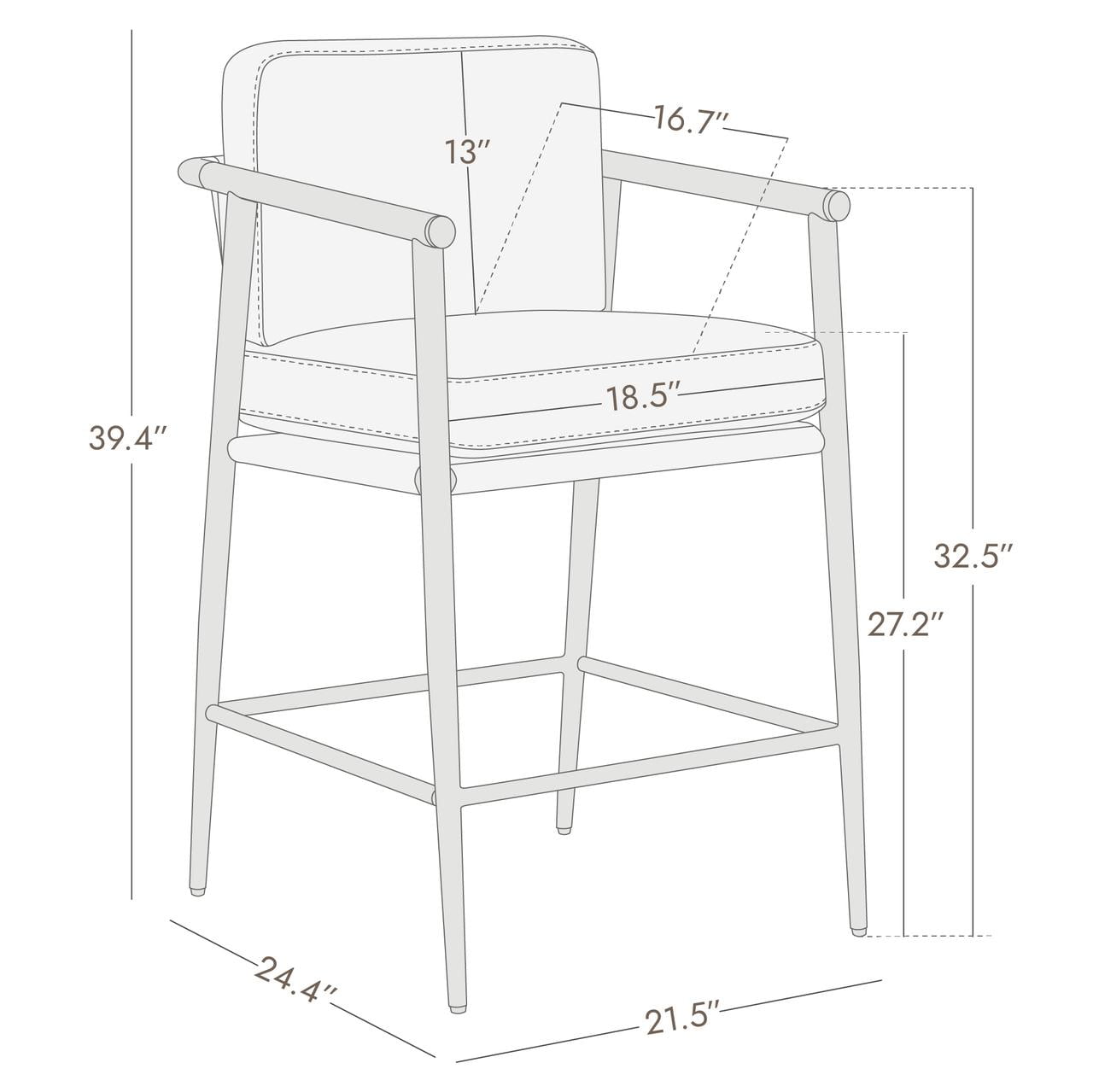 Modern Upholstered Bar Stools with Metal Frame and Wooden Armrests, Fabric in Beige