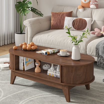 Fluted Coffee Table with Storage, Modern Coffee Tables, Wood Accent Center Table