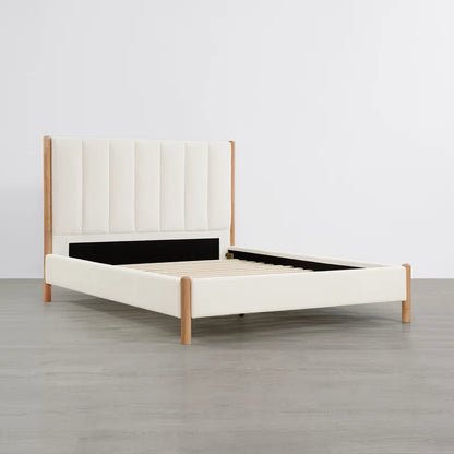 Rezana Solid Wood Boucle Upholstered Headboard Bed Frame