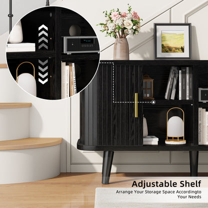 59" Modern TV Stand with Power Outlet & Sliding Doors – Black
