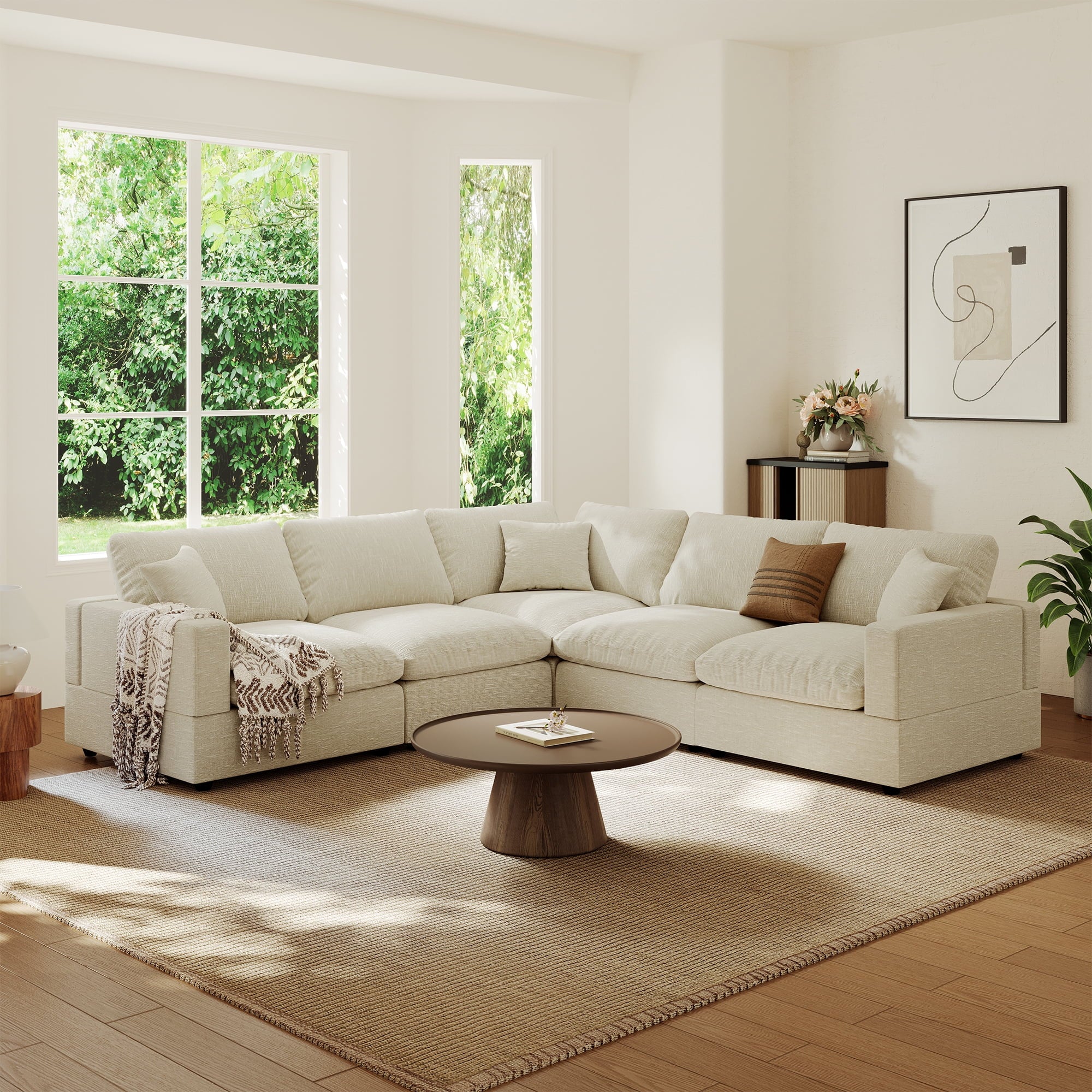 95.4" Modular Cloud Sectional | 5-Seat L-Shape Sofa
