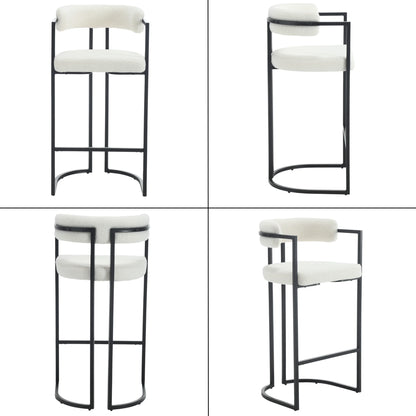 Fabio 30" Upholstered Bar Height Bar Stools with Metal Frame, White/Fur(Set of 4)