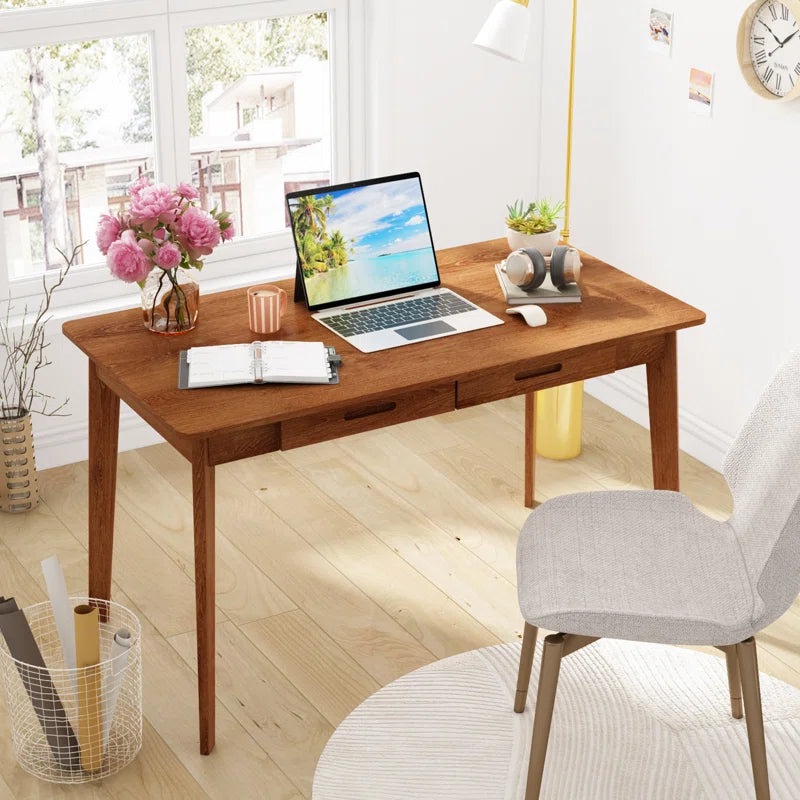 Caidence 2-Drawer Writing Desk with Solid Wood Legs