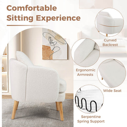 Sherpa Accent Chair W/ Seat Cushion & Pillow Rubber Wood Legs for Bedroom for Daily Life