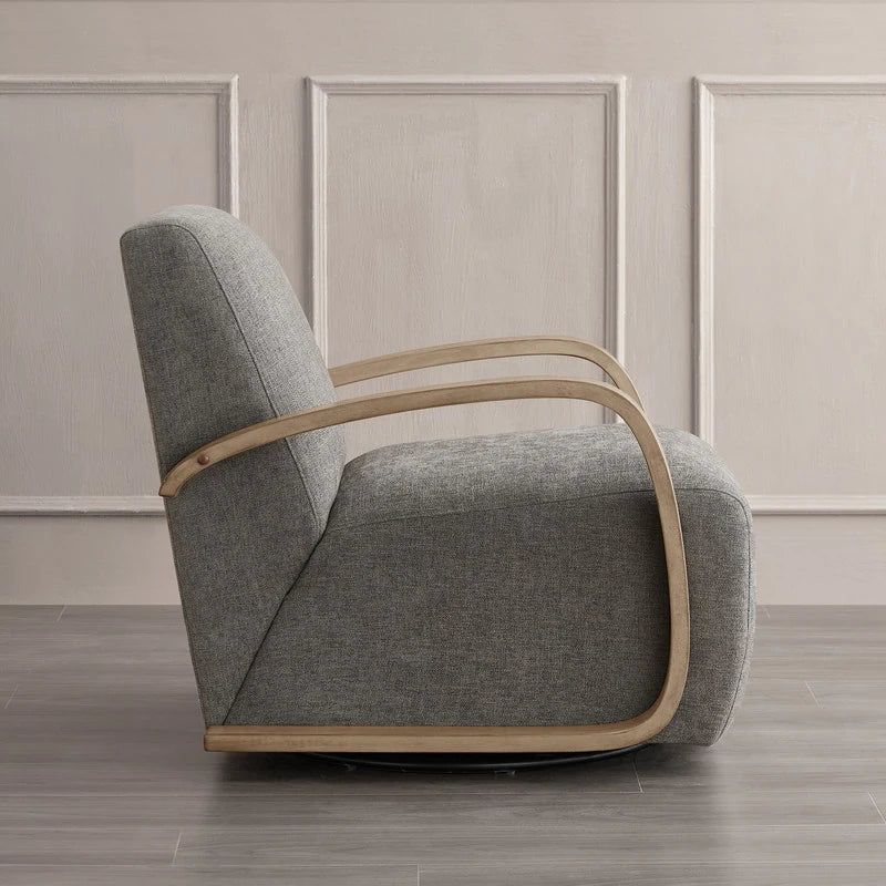Eli Swivel Accent Chair with U-Shaped Wood Arm