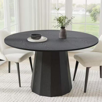 Cone Black Colored Wood 52 In. Column Base Straight Edge Dining Table for 6