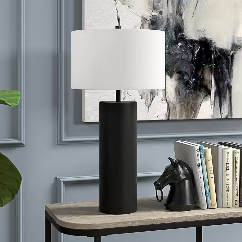 Blackened Bronze Table Lamp with Fabric Shade