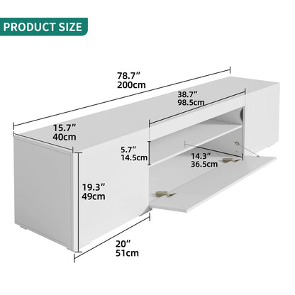 Large LED TV Stand for 75 Inch Tvs White High Glossy Media Center with 2 Cabinets and 1 Drawer for Living Room, 70"