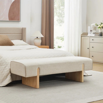 Chamille 55" W Upholstered Accent Bench with Solid Wood Leg