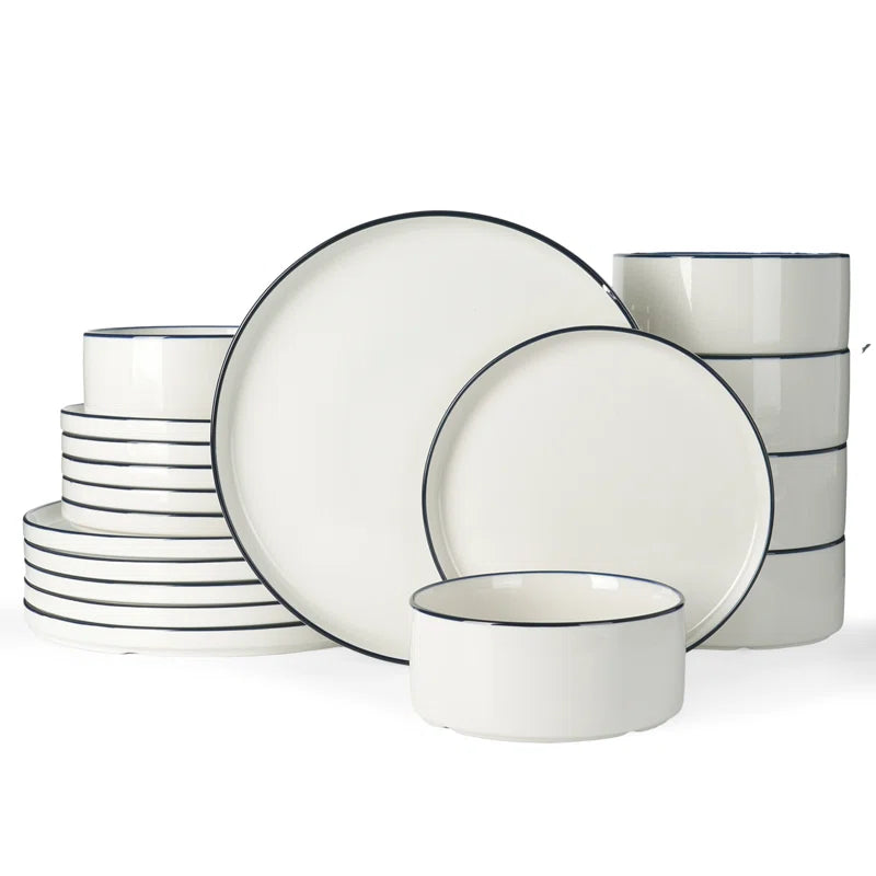Jade Plates and Bowls Sets, 18 Piece Dinnerware Sets,Set for 6,White
