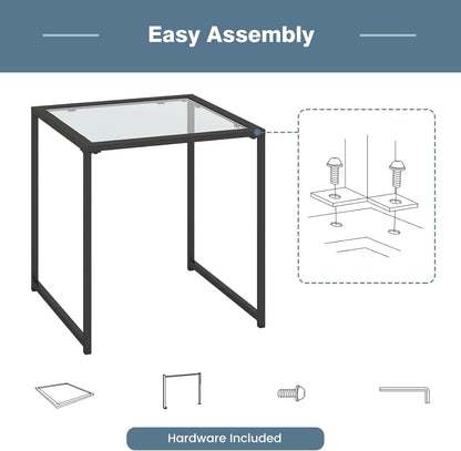 17" Square Patio Side Table - Modern Minimalist Metal End Table with Tempered Glass