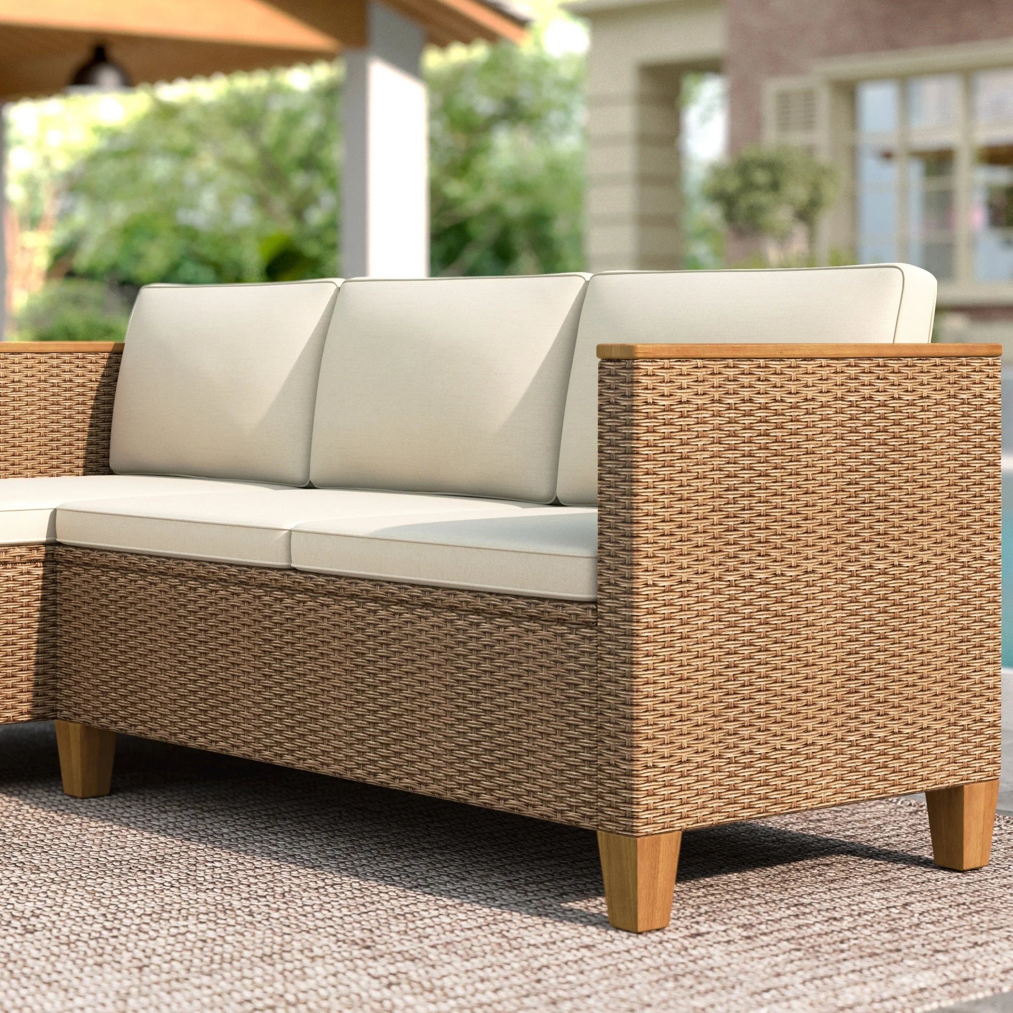3-Piece Patio Furniture Conversation Set, Weather-Resistant Wicker Outdoor Sectional Sofa Set with Table & Cushions, Small Balcony & Porch Friendly