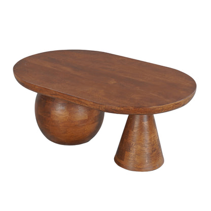Handmade Walnut Brown Mango Wood Oval Top | round Ball and Cone Base