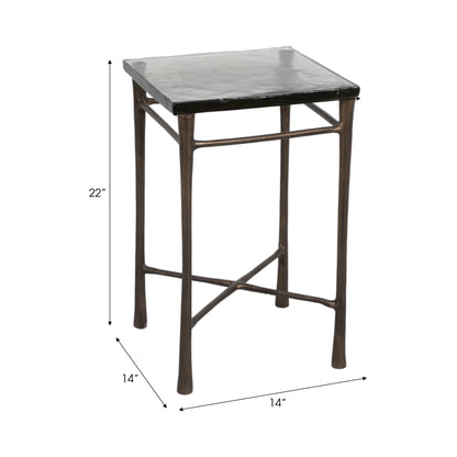 Elegant Aluminum and Glass 22" Square Accent Table - Timeless Antique Look for Your Stylish Home
