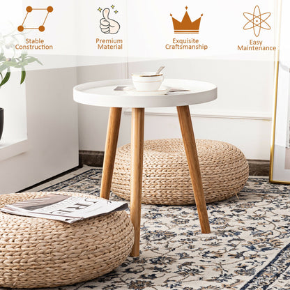 Wood round Side Table, White/Brown