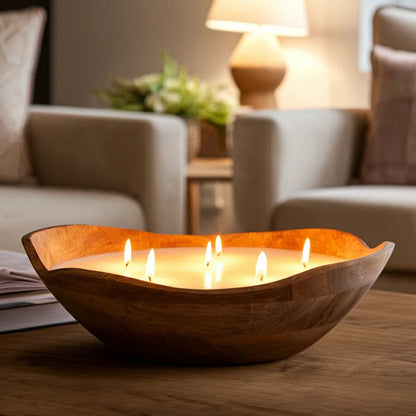 Jeimi Vanilla Wood Bowl Candle, Natural, Wood