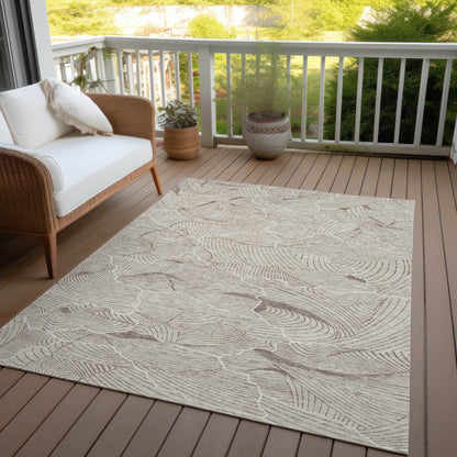 Indoor/Outdoor Transitional Lines Beige Washable Rectangle Rug, 8' X 10'