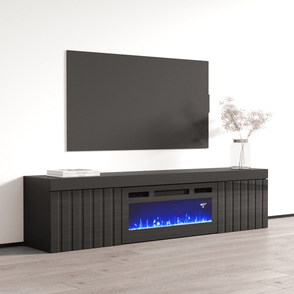 71" Floating Fireplace TV Stand – High Gloss Media Console