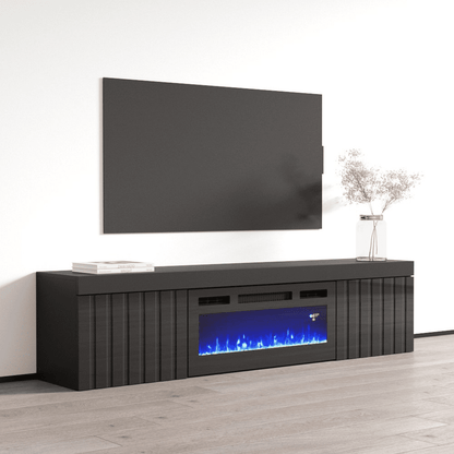 71" Floating Fireplace TV Stand – High Gloss Media Console